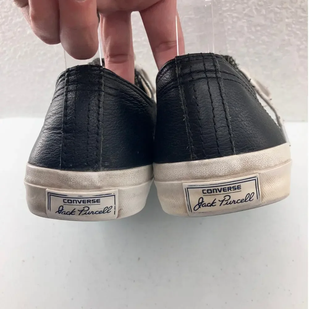 Converse Jack Purcell Black White Leather Low Top Lace Up Unisex Sneaker Shoes - Picture 7 of 10